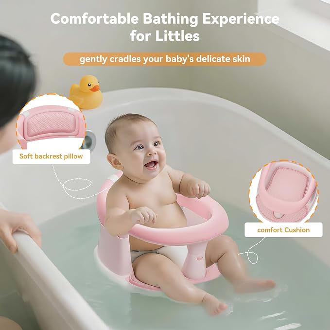 Baby Bath Seat for Babies 6 Months & Up - 360° Protection Bath Seats for Babies Sitting Up | Baby Bath Chair with Temperature Alert & Cushion | Toddler Bath Seat Newborn Infants Baby Bathtub Seat