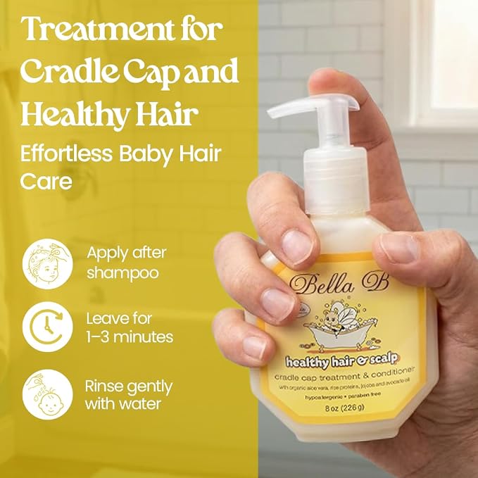 Bella B Naturals Healthy Hair & Scalp Baby Cradle Cap Treatment 8 oz - Cradle Cap Treatment For Babies - Baby Conditioner Silky - Cradle Cap Treatment For Toddlers - Natural Conditioner For Babies