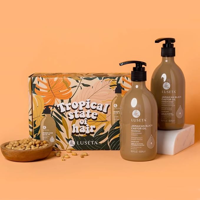 Luseta Castor Oil Shampoo and Conditioner Set for Thinning Hair | Strengthening Set for Thicker Fuller Looking Hair & Split End Repair for Men Women, Split End Care, Sulfate Free 16.9oz*2