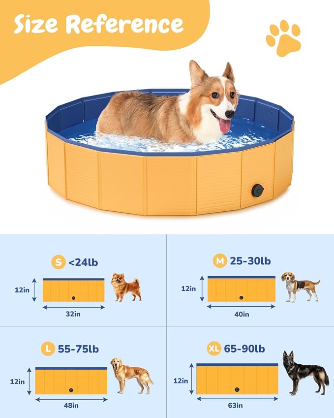 Foldable Dog Pool, Pet Swimming Pool, Pet Outdoor Bathing Tub, Dog Bath, Protective Lining, PVC Collapsible Pool for Dogs, Cats 63"