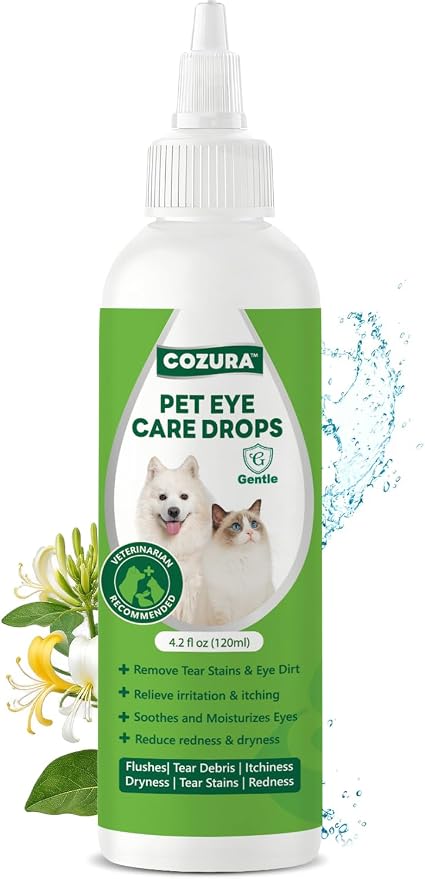 Dog Eye Drops for Allergies & Itching - Relief for Dry Red Eyes, Tear Stain & Discharge, Pet Eye Wash for Dogs & Cats - Gentle Sting-Free Pet Eye Cleaner, 4.2 fl oz