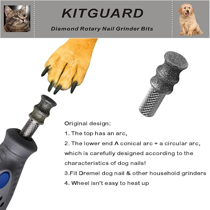 Diamond Dremel Dog Nail Grinder Bits for Rotary Tool-1/8'' Dremel Dog Nail Grinder Attachment-Pet Nail Grinder Bit Work for Animals Nail Care (XX Large T)