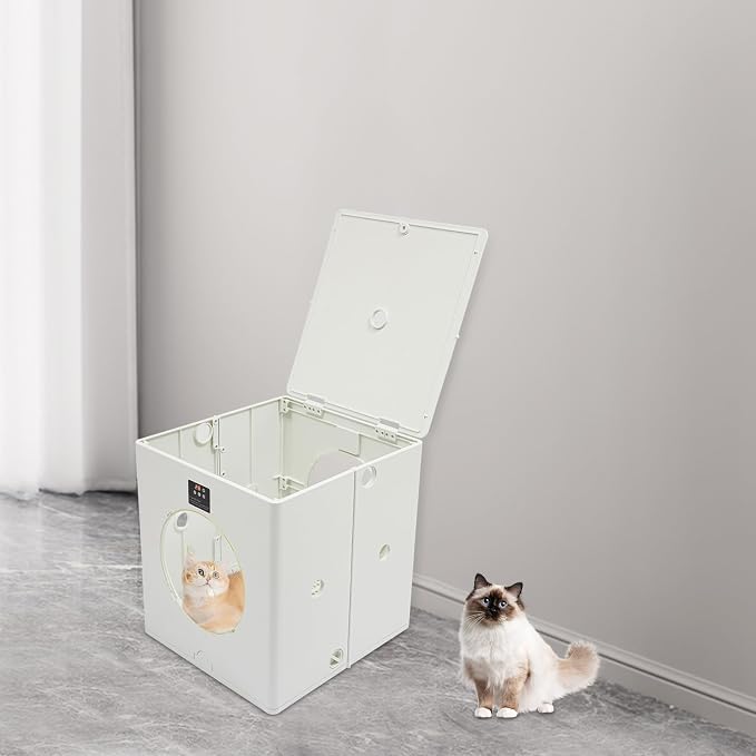 Foldable Pet Dryer Box, 88L Large Capacity Quiet Automatic Pet Hair Dryer with Adjustable Temperature Timer, 360° Warm Air Drying Cage with View Window for Home Pet Grooming, White