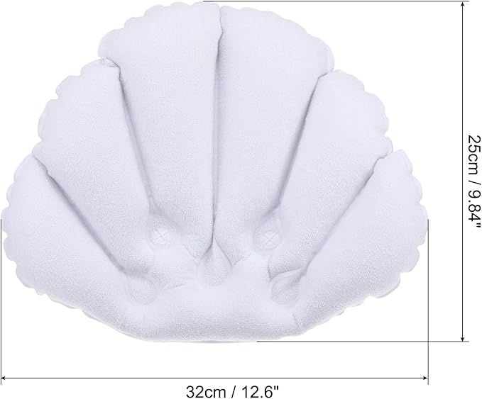 PATIKIL Inflatable Bath Pillow with Suction Cups, 2 Pack Terry Cloth Covered Shell Shape Soft Bath Spa Cushion Neck Support for Bathtub Hot Tub (Pink, White)