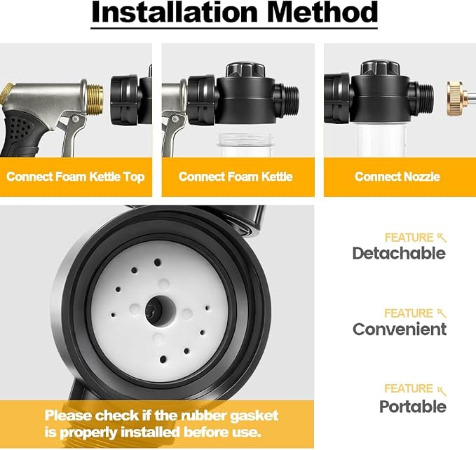 Garden Hose Nozzle with Soap Dispenser, High Pressure Water Nozzle with Adjustable Spray Patterns for Watering Plants, Car Washing, and Pet Showering (Foam Gun B)