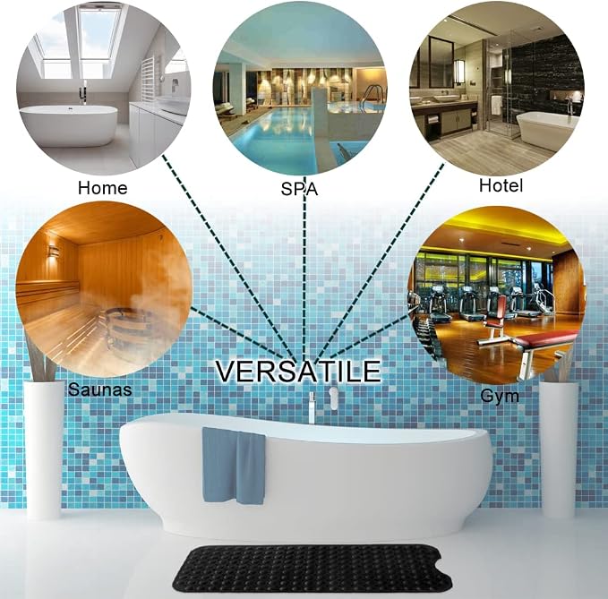 Bathtub and Shower Mats, Extra Long Non-Slip Bath Tub Mat 39 x 16 Inch, Machine Washable Bathmat with Suction Cups & Drain Holes for Bathroom Floor, Black