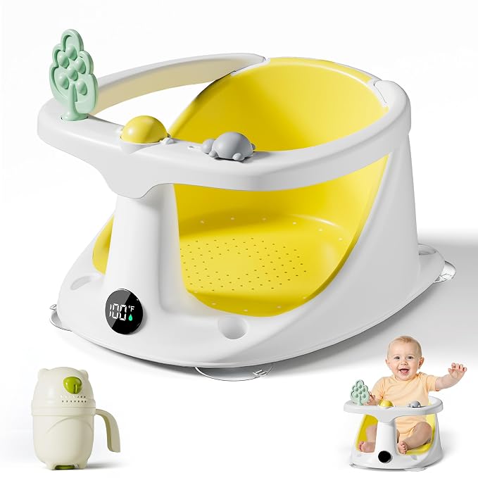 Baby Bath Seat | Bath Seats for Babies Sitting Up with Rinse Cup,Bath Seats for Babies 6 Months & Up,Non-Slip, Infant Bath Essentials,Yellow