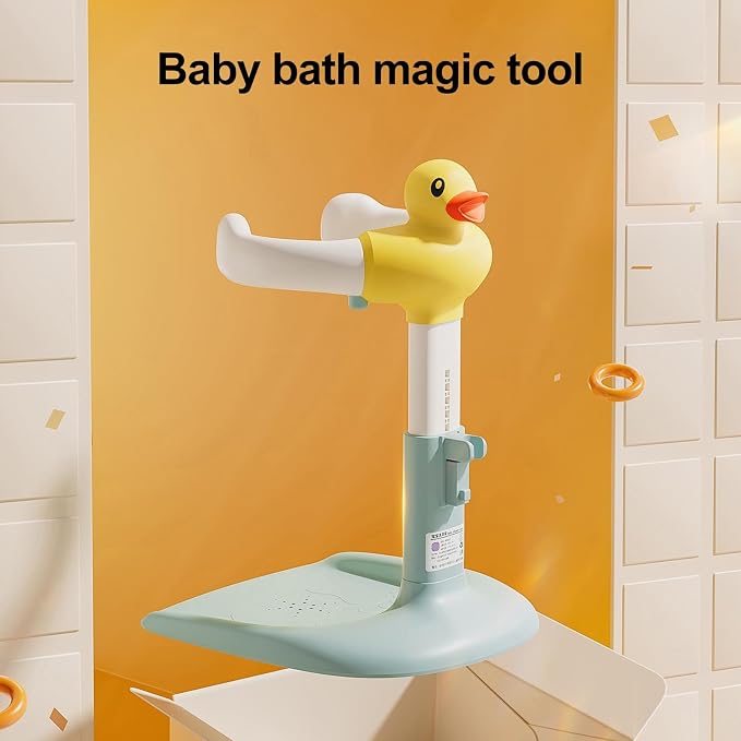 Adjustable Baby Shower Stand, Height (18.5-22.8 Inch) & Width (7.8-13.7 Inch) Adjustable with Anti-Slip Base - Frog Design ABS Bath Rack for Infants 8-24 Months (Supports 40KG) E