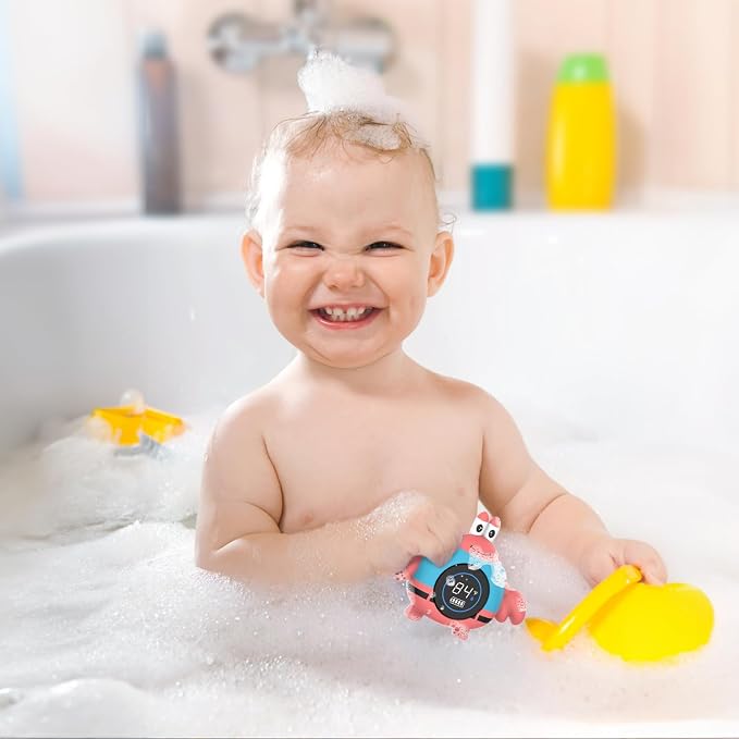 BabyElf Rechargeable Baby Bath Thermometer – Floating Crab Water Temperature Thermometer for Baby Bath, Automatic Sensing, Hot & Cold Alert, Waterproof Bathtub Thermometer for Newborns