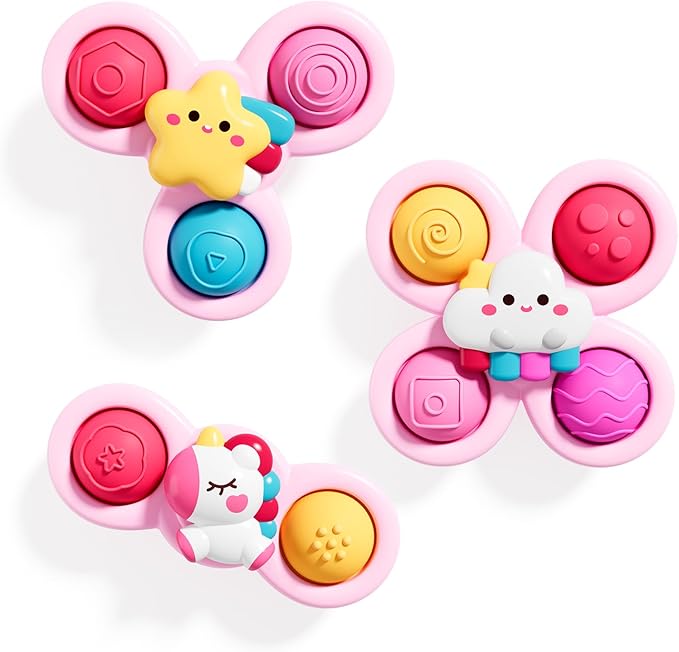 ALASOU 3PCS Pop Suction Cup Spinner Sensory Airplane Travel Toys for 1 Year Old Boy Girl Infant Toddlers|Novelty Spinning Tops 12 18 Months|1 2 Year Old Boy Birthday Gift|Baby Bath Toy Kids Ages 1-3