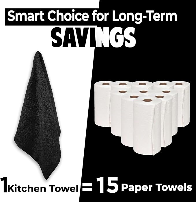 DAN RIVER Premium Black Kitchen Towels - [Pack of 12] 100% Cotton (16x 26 Inches) -Super Soft, Highly Absorbent Hand Towels, Quick Dry, Dish Towels, Tea and Bar Towels Set