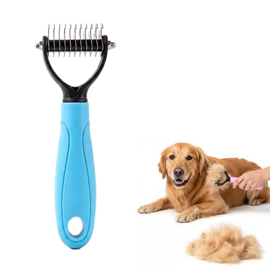 Double‑Sided Pet Grooming Brush, 2026 Upgraded Undercoat Rake for Long Haired Dogs & Cats, Multi‑Functional Dematting Comb Deshedding Tool, Mat Remover Detangler for Home Grooming (1, Blue M)