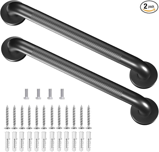Metal Industrial Stairs Grab Wall Handrail Staircase Steps Indoor Exterior Outdoor Deck Hand Rail Safety Grab Bar Handle for Stairs Bars Wall Elderly Grab Frame Pipe (12 Inch 2 Pack Anti-Slip)