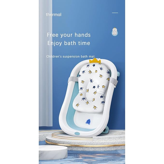 Baby Bath Cushion Pad Newborn Bathtub Mat Infant Bath Supporter Net Baby Bathtub Pillow Non-Slip Floating Bathing Tub Seat (White Crown, 28cm*43cm*26cm)