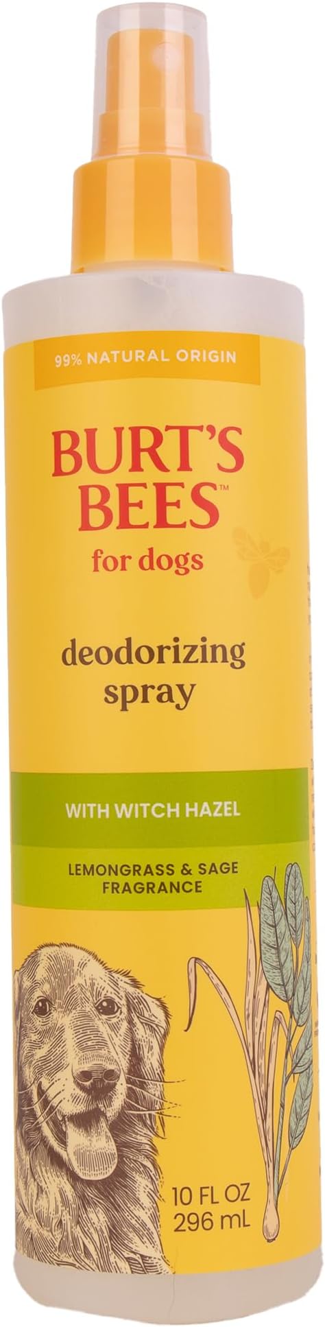 BURT'S BEES FOR PETS Deodorizing Spray for Dogs with Witch Hazel, Lemongrass & Sage, 99% Natural Origin Formula, Gentle Waterless Dry Dog Shampoo for All Dogs, 10 Fl Oz