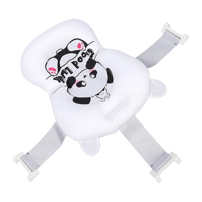 Fafeicy Baby Bath Cushion Pad Cotton Infant Bathing Seat Support Mat with 3 Buckles Wedge Design 28 X 6 X 38cm for Newborn Toddler Bathtub Bath Time (Panda Pattern)