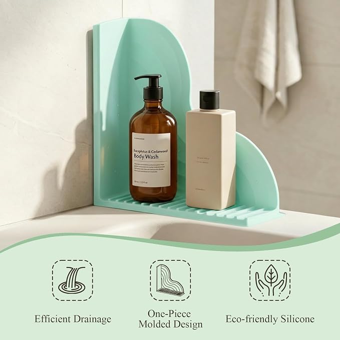 2-Pack Green All-Silicone Bathtub Splash Guards. | No-Glue Corner Water Stopper with Secure Suction Cups, Easy On/Off Bath Tub Leak Proof Barrier for Walk-in Showers.