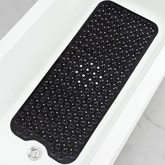Bathtub and Shower Mats, Extra Long Non-Slip Bath Tub Mat 39 x 16 Inch, Machine Washable Bathmat with Suction Cups & Drain Holes for Bathroom Floor, Black