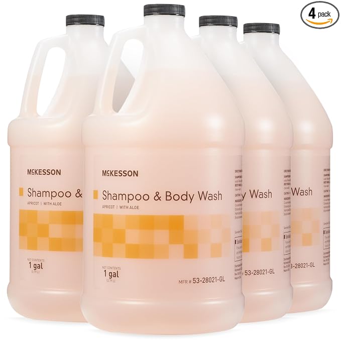McKesson Body Wash and Shampoo, Apricot Scent, 1 gal, 4 ct | Bulk Refill Full Body Wash with Aloe