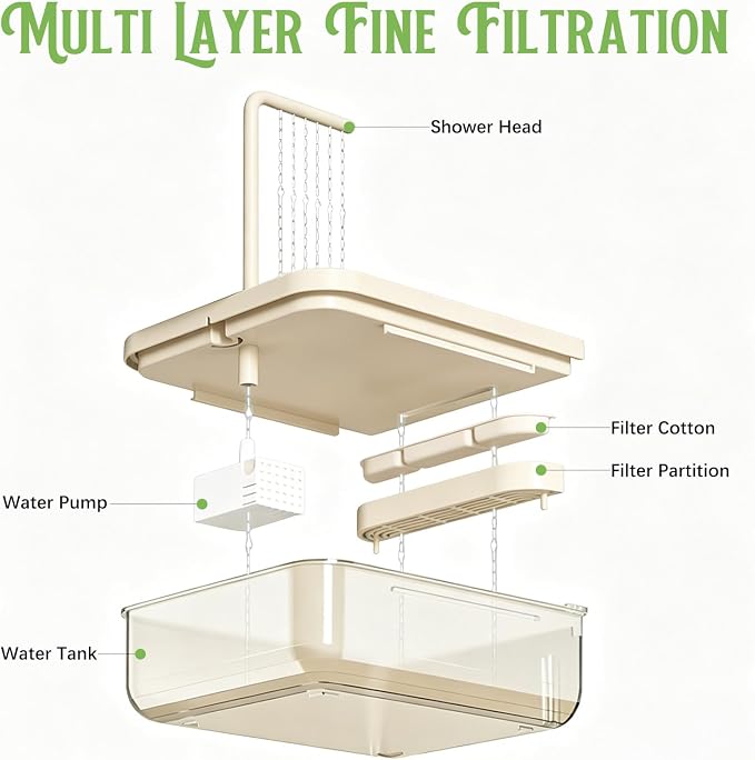 Bird Bath, Parrot Bathtub, Automatic Parrot Shower Bath with Pump, Large-Capacity Water Tank,Automatic Circulating Water Bathtub for Pet Birds, Parakeet, Cockatoo, Cockatiel, Lovebird (Brown)