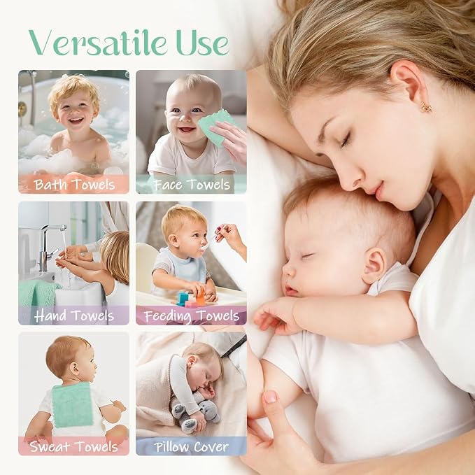 UNIMADE Baby Washcloths, 20 Pack Microfiber Coral Fleece Wash Cloths, Extra Absorbent Baby Towels for Newborns, Infants and Toddlers, Gentle on Sensitive Skin for Face and Body - 7" × 9", White&Green