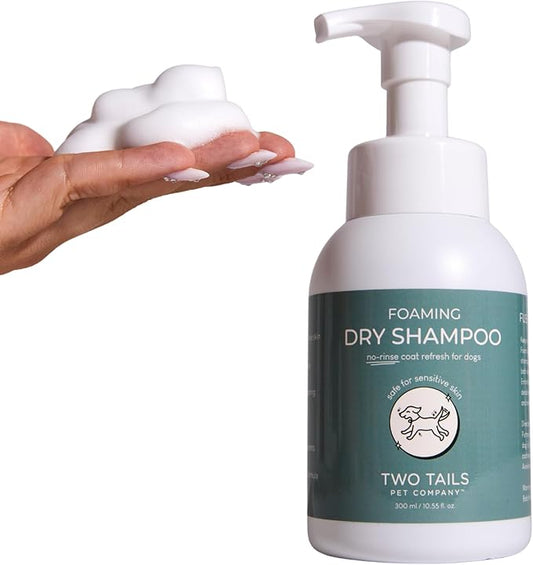 Two Tails Pet Company Foaming Dry Shampoo for Dogs – Waterless No-Rinse Dog Shampoo, Coat Refresher & Deodorizing Foam, Gentle for Sensitive Skin, 10.55 fl oz