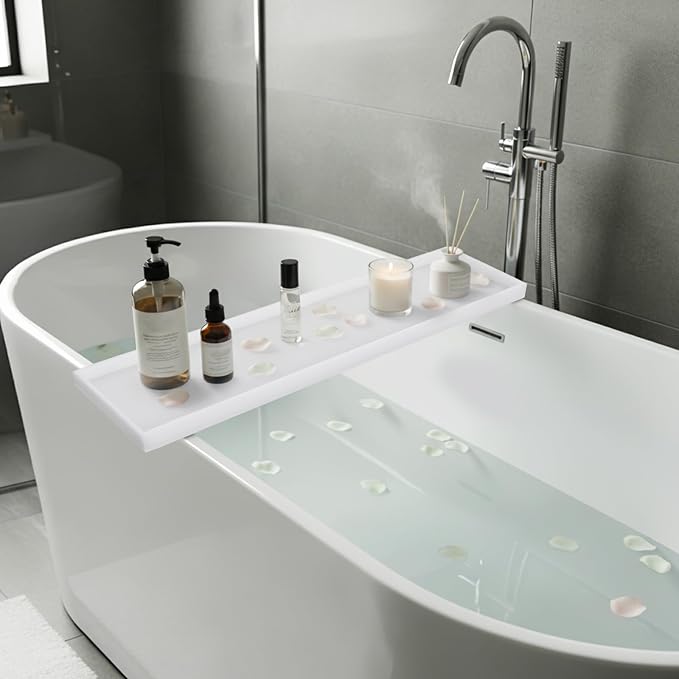 Acrylic Bathtub Tray, Universal Fit Bath Tub Tray, Bathtub Caddy with Anti-Slip Raised Edge, for Wine Glass, Phone, Tablet, for Relaxing Bath Time at Home, Hotel, Spa(29.92 * 7.87 * 1.18in)