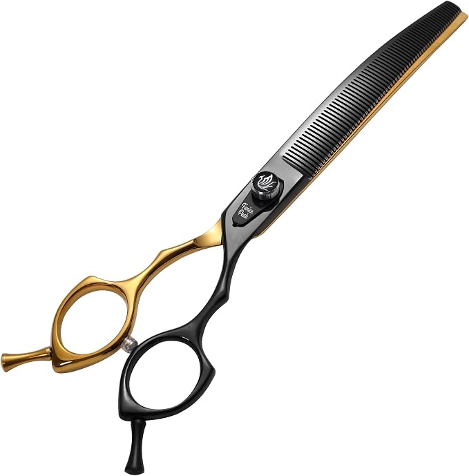 Black and Golden Professional Curved Thinning Dog Grooming Scissors 7.5'' 440C Stainless Steel Thinner Shear Sharp and Durable with Decorative Screw