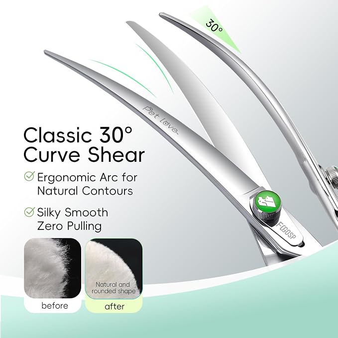 Professional Curved Dog Grooming Scissors 8'' Downward Master Curved Grooming Shears for Dogs Pet Cat Poodle 30 Degree Japanese 440C Stainless Steel