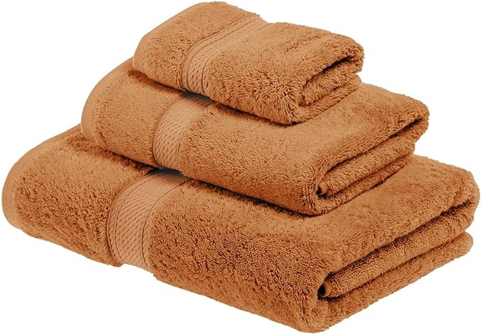SUPERIOR Egyptian Cotton Ultra Plush & Absorbent, 3 Piece Set, Rust | Quick Dry, Soft Luxury Towel Set, Bath Essentials, Guest Bath, Spa, 1 Bath, 1 Hand, 1 Face Towels, Madeline Towels