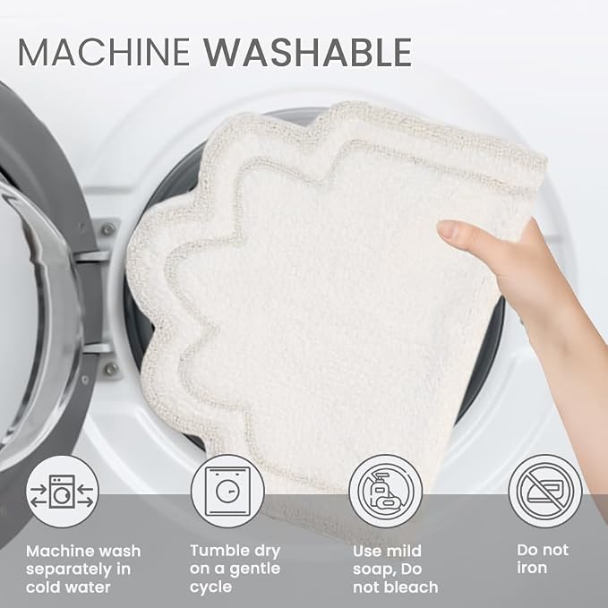 Home Weavers Allure Collection 100% Cotton Round Bath Rug, Soft & Absorbent Circular Bathroom Mat, Spray Latex Backing, Quick Dry, Machine Washable Bath Rug for Floor, Tub & Shower, 30" Round, White