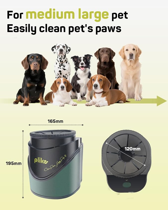 Plike Electric Dog Paw Cleaner, Automatic Washing Cup for Pets | Infrared Sensor, Gentle Silicone Brushes, Smart Drainage System, Two-Way Rotation, Easy Cleaning for Medium & Large Dogs