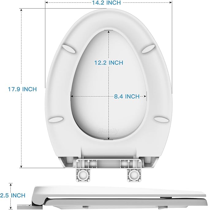 Elongated Toilet Seat Cover, PP Quick Release Flat Lid Toilet Seat, White Soft Close Design for Easy Cleaning &Comfortable Use