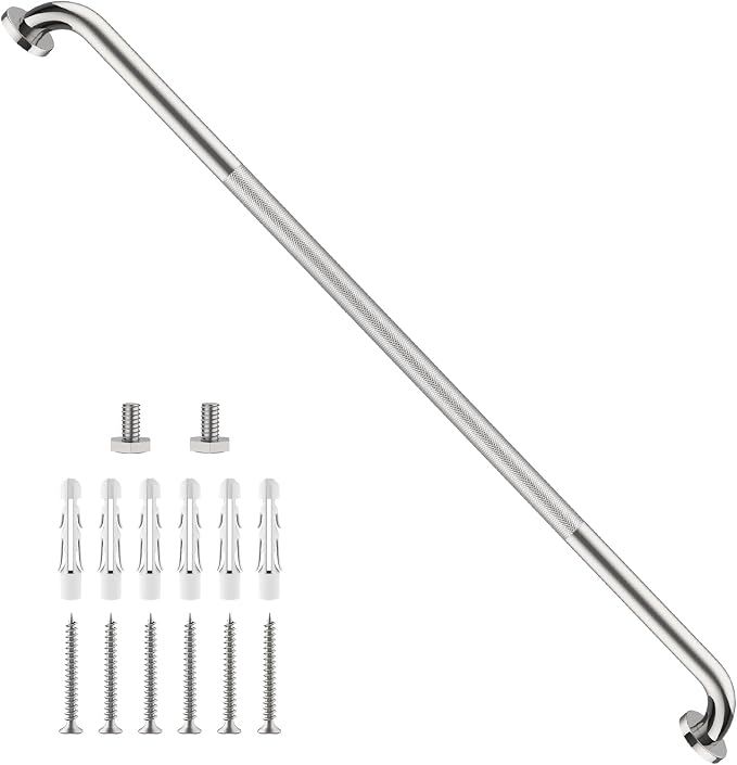 48 Inch Bathroom Grab Bar, ZUXET Chrome Extra Long Safety Grab Bar w/Knurled Texture, Stainless Steel Anti-Slip Safety Handrail for Toilet Shower Bathtub, Wall Mounted Support Bar for Seniors Elderly