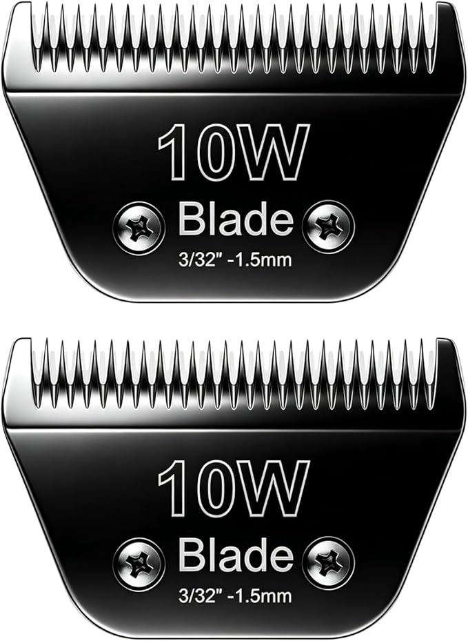 2PCS 10W Wide Blades Dog Grooming Blades Compatible with Andis Dog Clippers | ,Stainless Steel Dog Clipper Blades Compatible with Oster A5,Wahl km10 for Animal Dog,Cat,Horse,Black