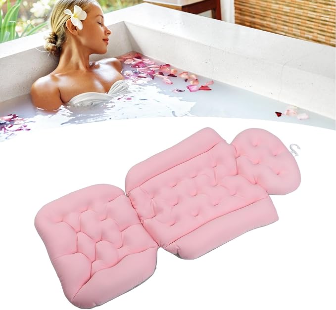 Full Body Bath Pillow, Bathtub Pillow with Non Slip Base, Ergonomic Full Body Bath Cushion for Tub Spa Pool Outdoor Use, Breathable Quick Drying Mesh Fabric Bathtub (Pink)
