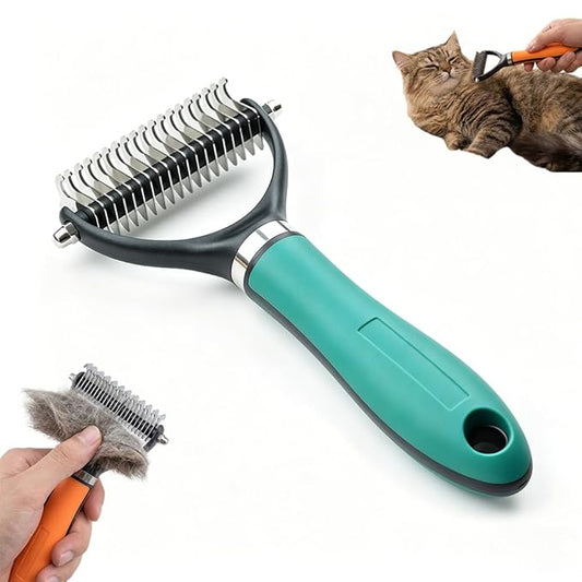 Dual-Sided Pet Grooming Comb for Dogs & Cats, 2026 New 2‑in‑1 Professional Pet Grooming Brush Deshedding Dog Brush, Dematting Comb Undercoat Rake for Dogs Long Haired Pet Grooming Tool (1, Green)