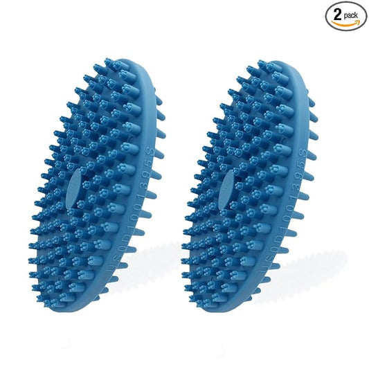 Dog Grooming Brush, Lilpep Pet Shampoo Bath Brush Soothing Massage Rubber Comb with Adjustable Ring Handle for Long Short Haired Dogs and Cats (2 pale blue, 2 sided brush)