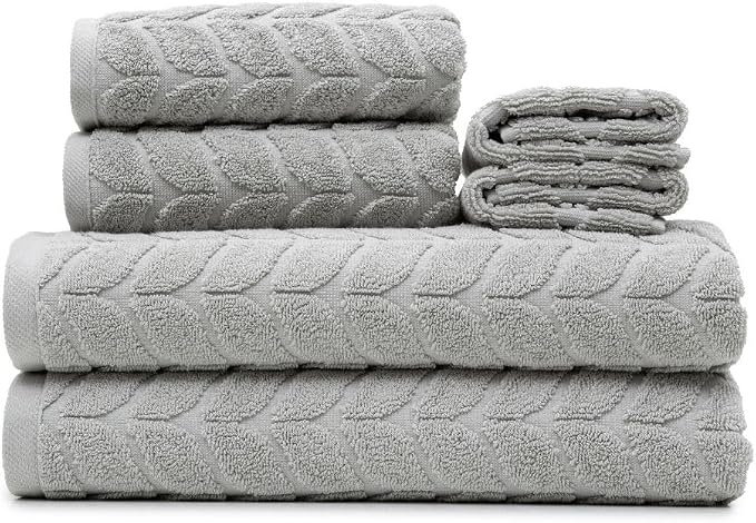 BAGNO MILANO Turkish Cotton Bath Towels, Hand Towels - Soft Plush Jacquard Collection - Highly Absorbent Towel Set (Light Grey, 6 pcs Towel Set)