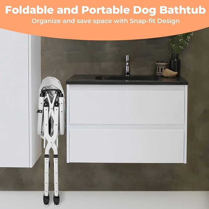 KITPLUS Portable Dog Bathtub, 5 Height Adjustable Dog Washing Station for Pet Shower and Grooming Foldable Bathing Tub with Storage & Anti-Slip Design for Small Large Dogs Cats