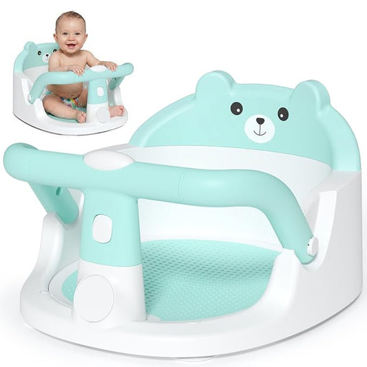 Baby Bath Seat for Babies 6 Months & up Non-Slip Toddler Bath Seats for Sitting Up Infant Bathtub Chair with Suction Cups and Soft Cushion for Baby Shower Tub Seat, Green