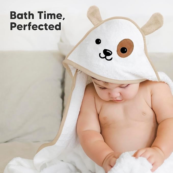 KeaBabies Hooded Baby Towel for Newborn - Viscose Derived from Bamboo Large Baby Bath Towels with Hood for Boys, Girls, Toddler, Extra Absorbent & Soft Newborn Bath Essentials (Dog, Regular)