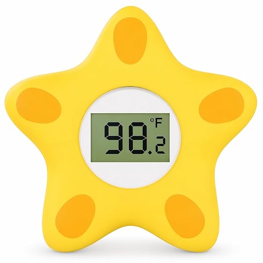 Baby Bath Thermometer for Infant & Toddler,Floating Digital Water Temperature Thermometer with 3-Color LED Backlight, Instant Accurate Reading,Baby Bath Toy,Hot & Cold Alert（Yellow starfish）