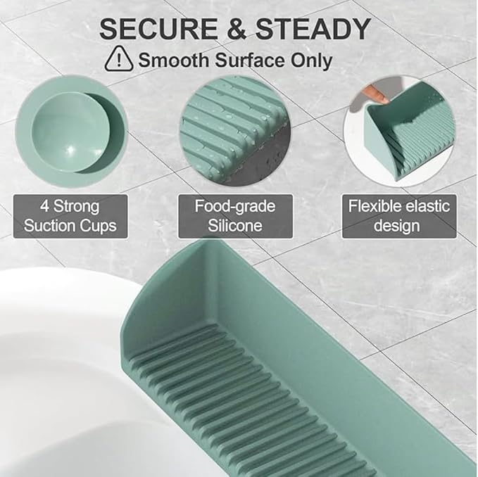 2-Pack Silicone Splash Guard for Bathtub & Sink in Green – Kids Bath Water Barrier with Suction Cups, Toy Tray Holder & Shelf – Toddler Bathroom Accessories for Mess-Free Bath Time!