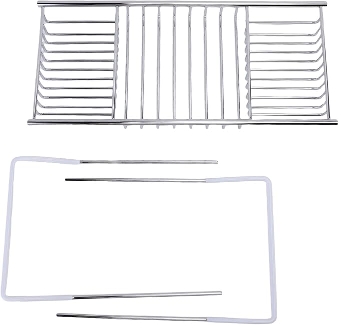 POCREATION Stainless Steel Bathtub Caddy Tray, Expandable 63.5 to 97.5cm / 25 to 38.4in, Modern Bath Organizer (Silver)