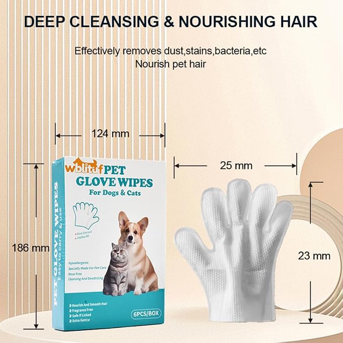 Pet Cleaning Glove Wipes, 6 Count
