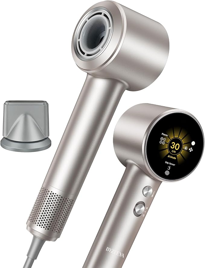 Fast Drying Ionic Hair Dryer Portable Blow Dryer for Travel, Space Titanium | 1 Billion Plasma, 7 Intelligent Modes, TOF Infrared Temp Control, 160,000 RPM High Speed, Lightweight Hairdryer for Women Men