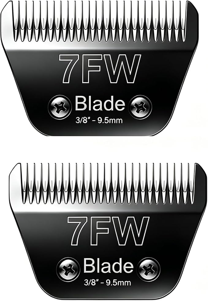 2PCS 7FW Wide Blades Dog Grooming Blades Compatible with Andis Dog Clippers | Stainless Steel Dog Clipper Blades Compatible with Oster A5,Wahl km10 for Animal Dog,Cat,Horse,Black