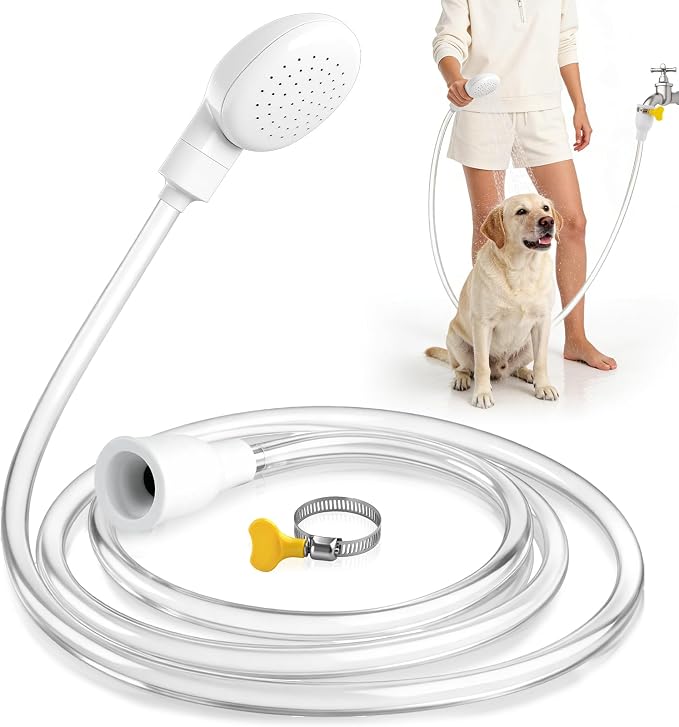Dog Shower Hose Attachment for Faucet - 6.5ft Sink Hose for Bathtub Faucet | with Showerhead and Tie Connector, Portable Sink Hose for Fits Round Bathtub Faucet, Bathroom, Wash hair, Outdoor Cleaning