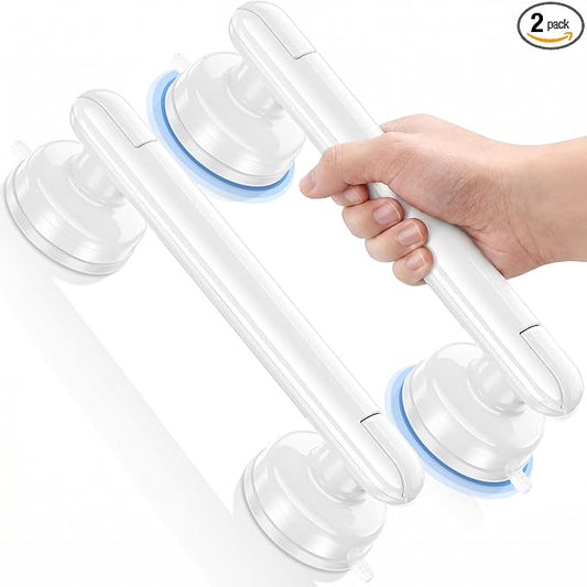 JOTPE Grab Bars for Shower, No Drilling & Removable Suction Cup Grab Bars, Heavy Duty Shower Handle for Seniors Elderly Handicap, Safety Bath Handrail for Balance Assistance, 2 Pack, White, 11 Inch